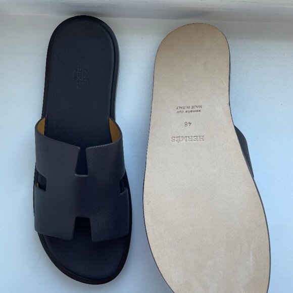 Hermès Black Oran Sandals Size 46 | Leather Slides | Made in Italy - Picture 4 of 5